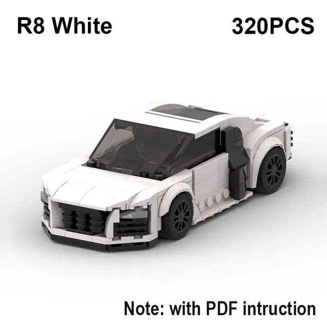 Speed Sports Car Building Blocks White R8 No Box, With Instruction