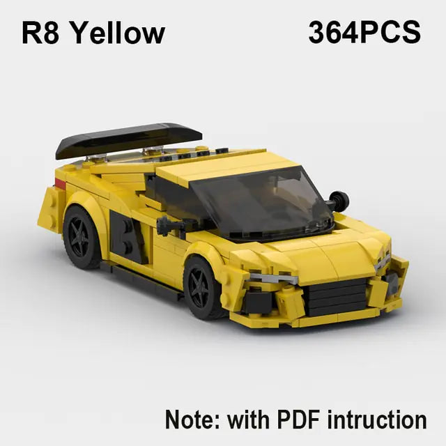 Speed Sports Car Building Blocks Yellow R8 No Box, With Instruction