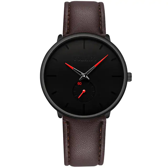 Stainless Mesh Band Watch Leather Brown Red