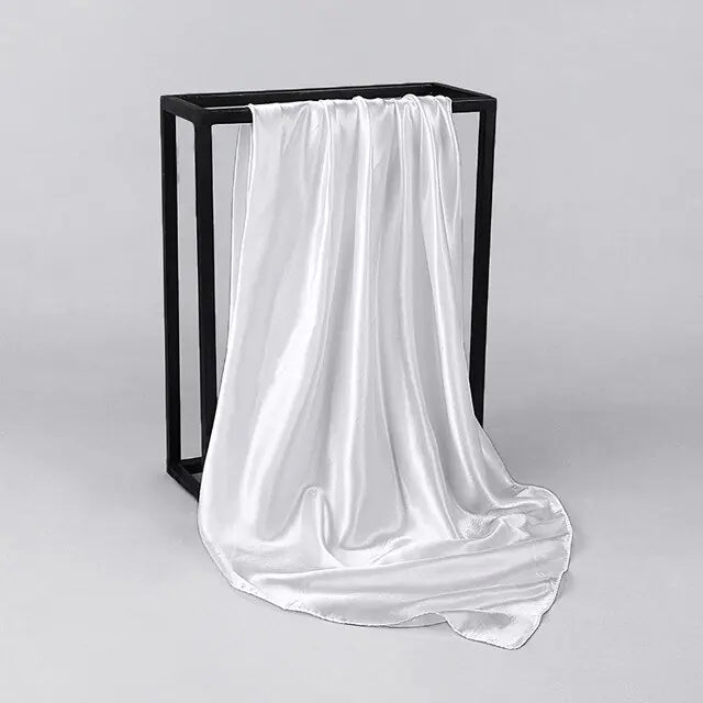 Solid Color Silk Neckerchief Scarf White 90x90cm