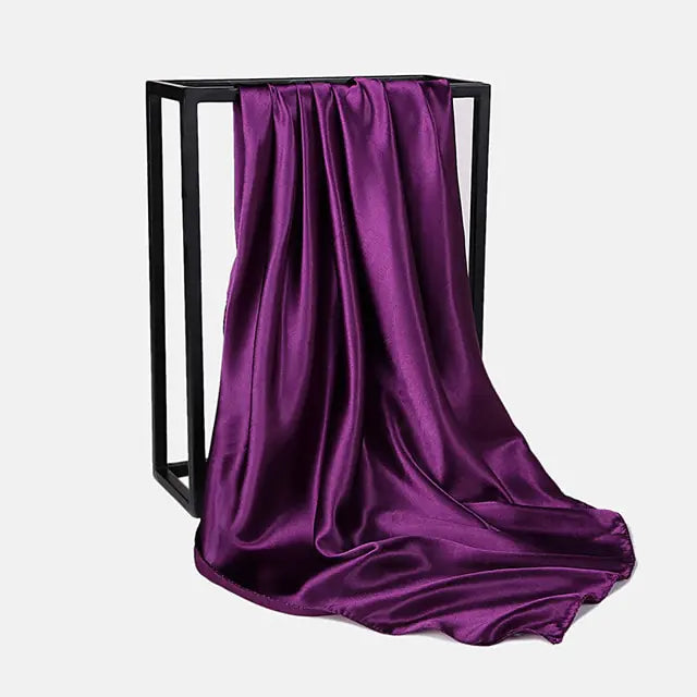 Solid Color Silk Neckerchief Scarf Dark Purple 90x90cm