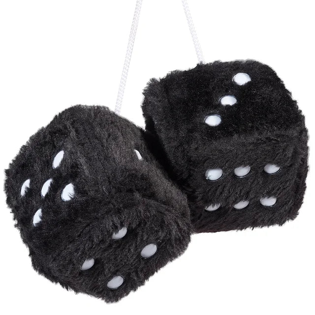 Fuzzy Plush Dice with Dots Retro Square Plush Black 6*6cm or 7.5*7.5cm