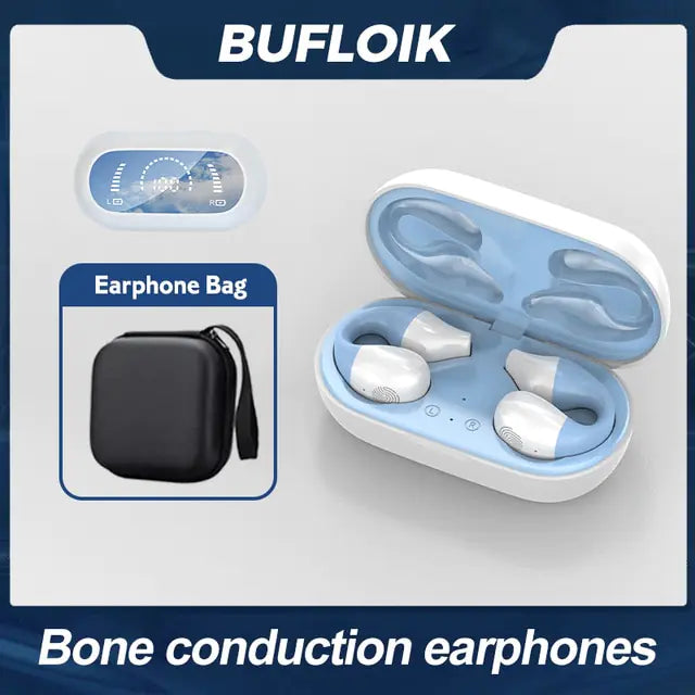 Bone Conduction Earphone Bluetooth 5.2 Ear Clip Blue Bag