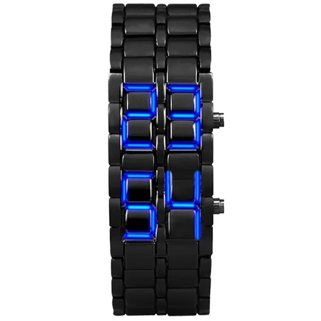 Digital Lava Wristwatch for Men Black Blue Lamp