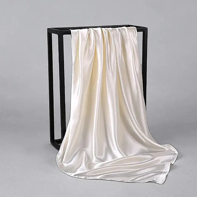 Solid Color Silk Neckerchief Scarf Beige 90x90cm