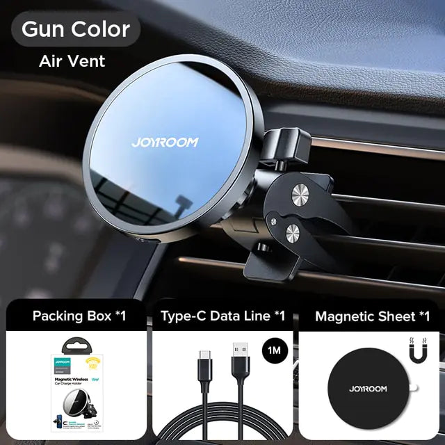 15W Qi Magnetic Car Phone Holder Wireless Charger Gun Color