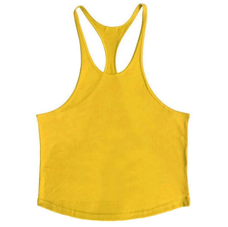 Bodybuilding Stringer Tank Top for Men Yellow Plain XL