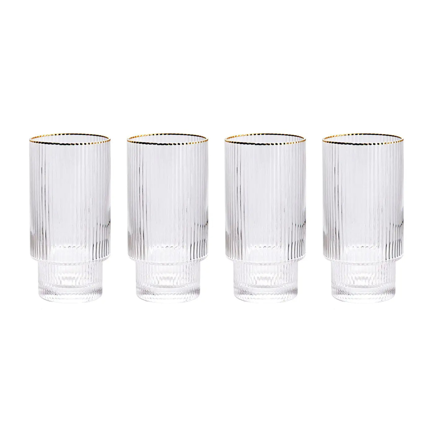 Stackable Gold Rim Ripple Drinking Glass Clear Tall x 4