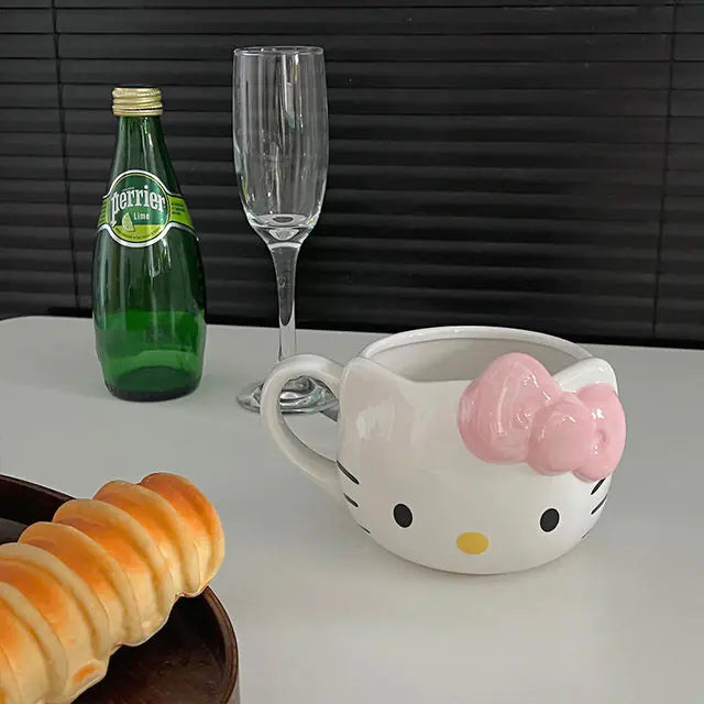 Cutie Character Ceramic Coffee Mugs Kitty Pink 400 Milliliters