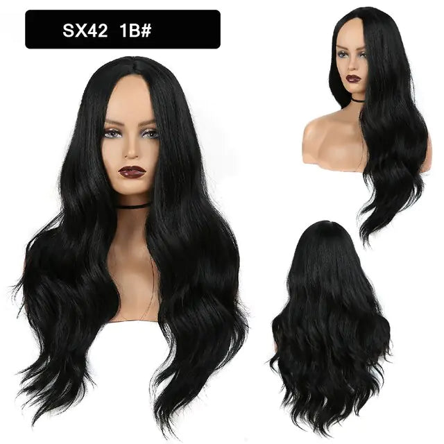 Wavy Middle Part Wigs SX42 1B 26inches