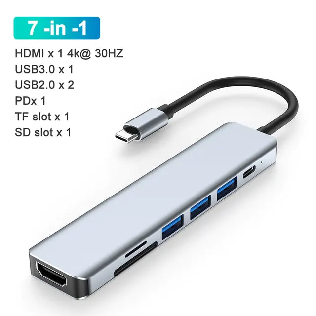 USB-C Multi-Hub Docking Station Gray 7-in-1
