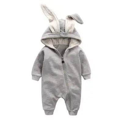 Rabbit Ear Hooded Baby Rompers Grey 9M