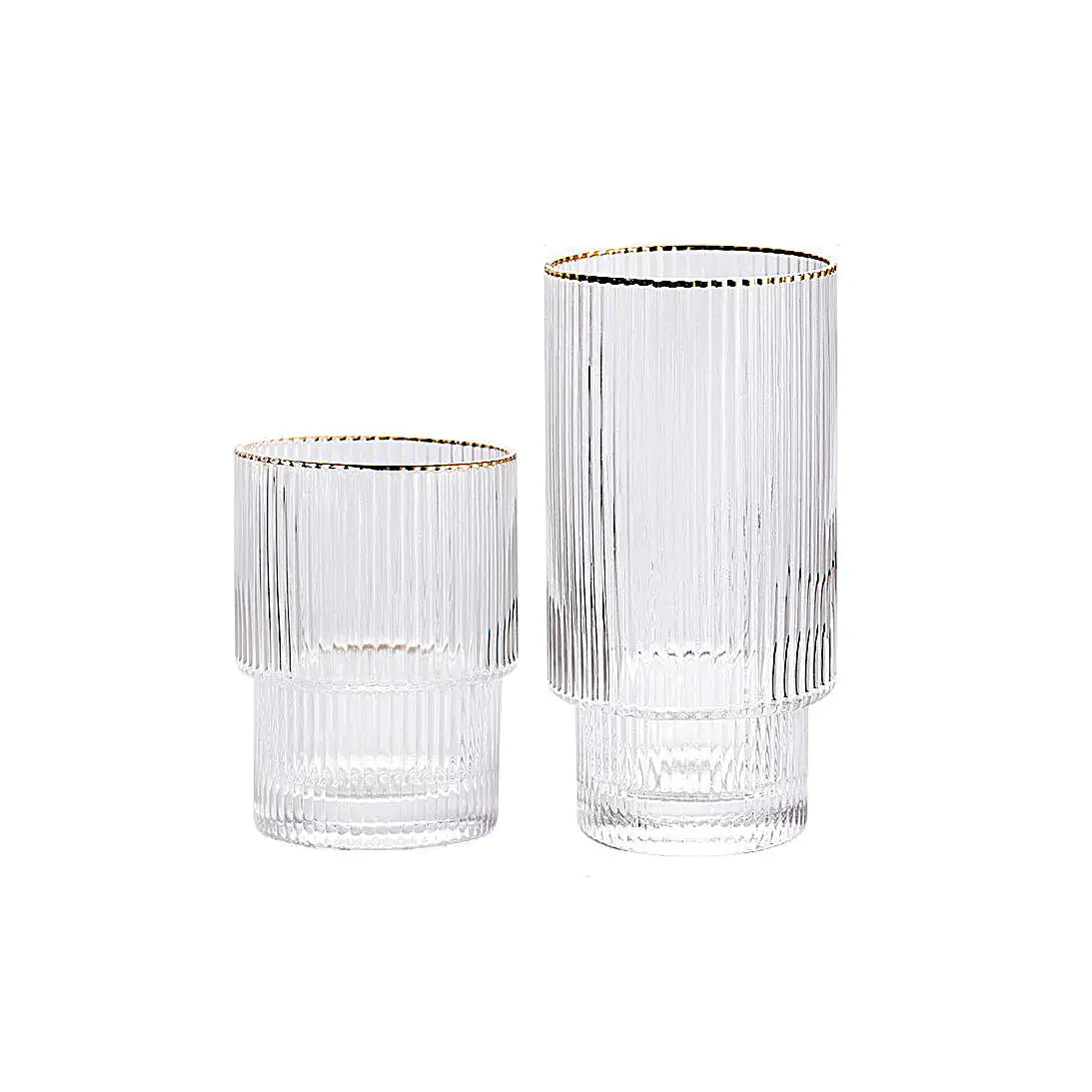 Stackable Gold Rim Ripple Drinking Glass Clear Set (Tall + Short) x 1