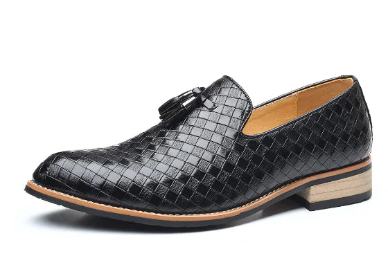 Luxury Italian Style Tassel Leather Loafers Black