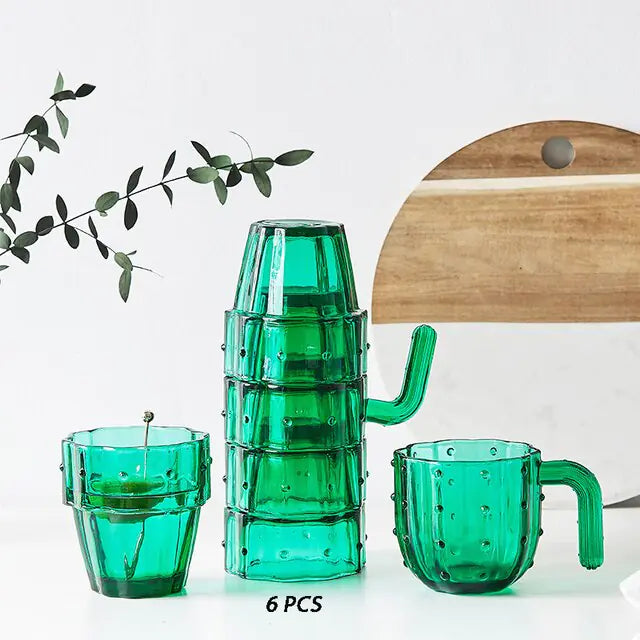 Nordic Cactus Stackable Glass Set Green 220ml / 6 pcs