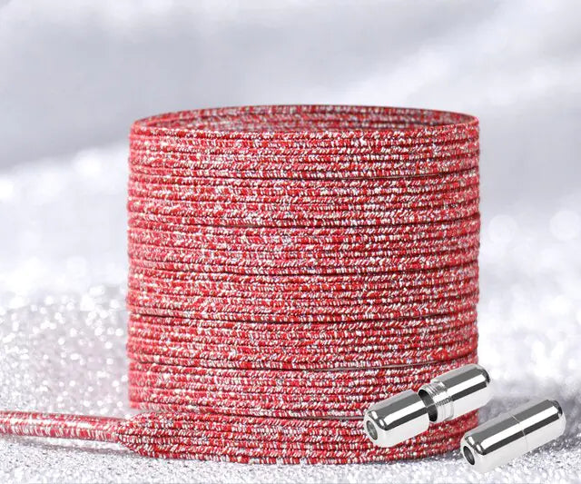 Bling Shoelaces Set Silver Red 100cm
