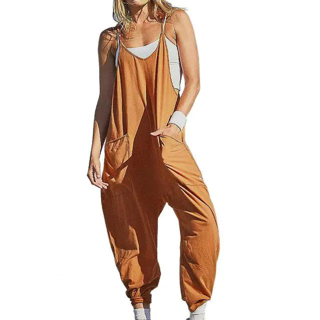 Chic Summer Jumpsuit Brown Small