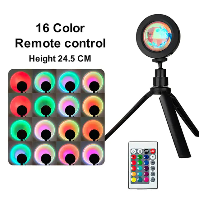 Adjustable Sunset Lamp: Smart Lighting Black 16 Color Remote Only