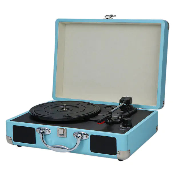 Vintage Portable Phonograph Turntables Blue