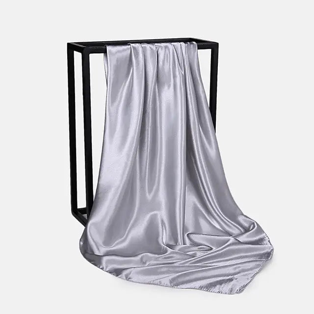 Solid Color Silk Neckerchief Scarf Grey 90x90cm