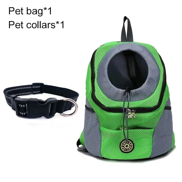 Pet Travel Carrier Bag Green with Collar L for 10-13kg