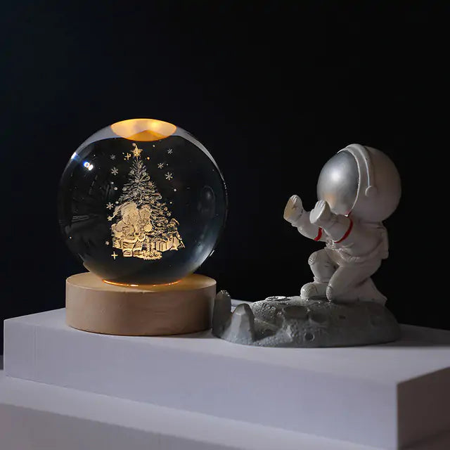 3D Laser Engraved Solar System Ball with LED Light Base Y 8cm