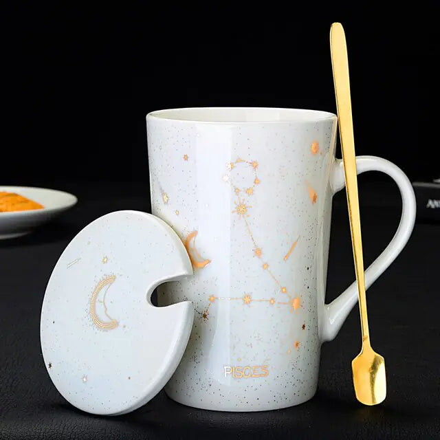 12 Constellations Creative Mugs With Spoon Pisces White 420ml