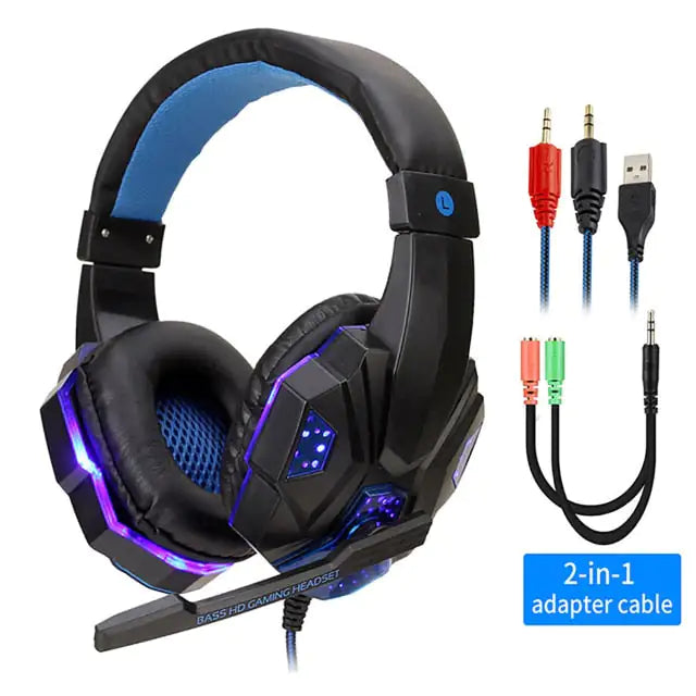 Wired Gamer Headset Black Blue With Light