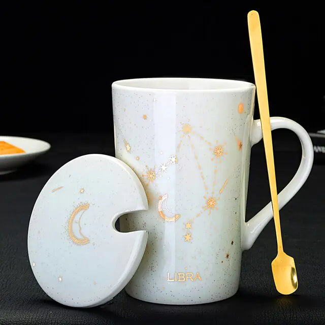 12 Constellations Creative Mugs With Spoon Libra White 420ml