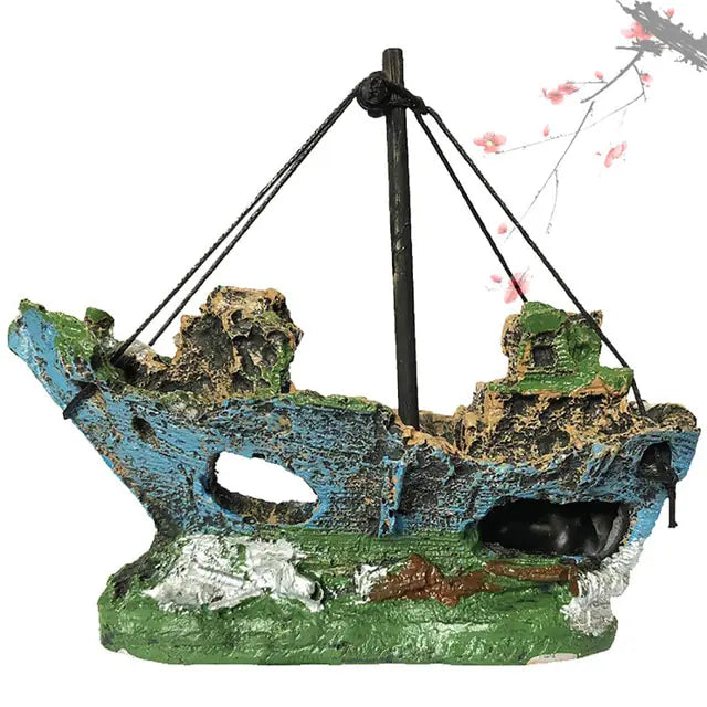 Aquarium Resin Ornament Pirate Ship Wreck B Multicolor 12.5 x 6 x 10 CM