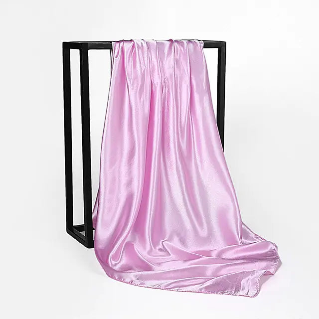 Solid Color Silk Neckerchief Scarf Pink 90x90cm