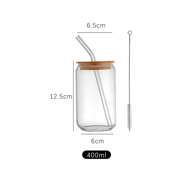 Aesthetic Glass Cup With Lid and Straw Transparent 400ML
