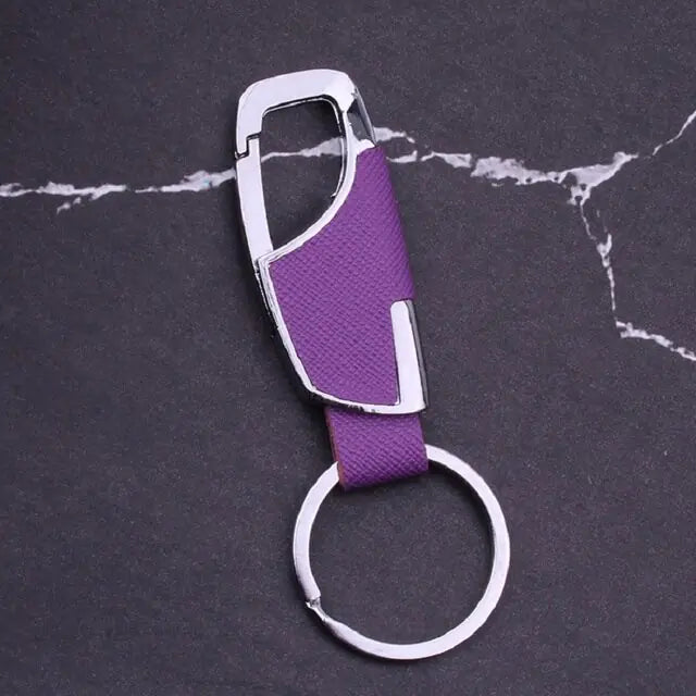 Metal Lobster Clasp Leather Keychain Purple