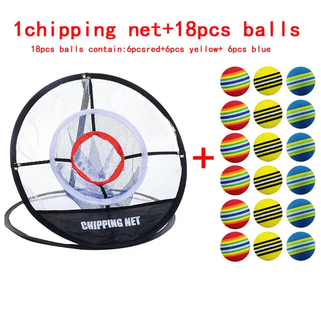 Golf Chipping Net Swing Trainer Indoor Outdoor Chipping Pitching Cages Mats Golf Practice Net Portable 18 pcs golf soft balls Black 1 Net and 18 Balls