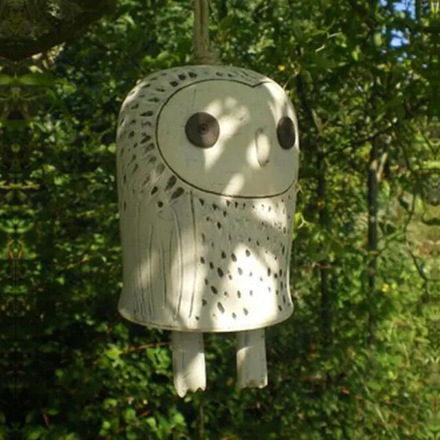 Vintage Animal Bell Wind Chimes Dirty White A-Owl