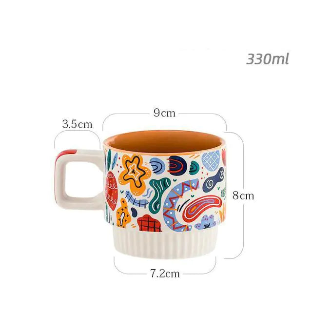 DIY Hand-Painted Ceramic Mug White with Different Shape Paint 330 ML