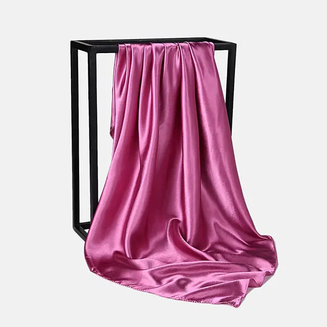 Solid Color Silk Neckerchief Scarf Dark Pink 90x90cm