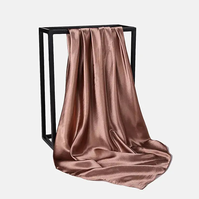 Solid Color Silk Neckerchief Scarf Khaki 90x90cm