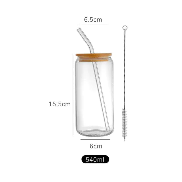 Aesthetic Glass Cup With Lid and Straw Transparent 540ML