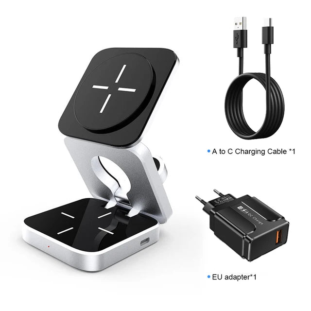 3 in 1 Wireless Charging Station Black With EU plug