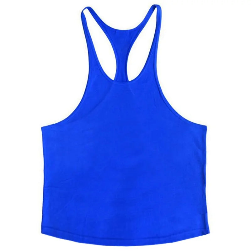Bodybuilding Stringer Tank Top for Men Blue Plain L