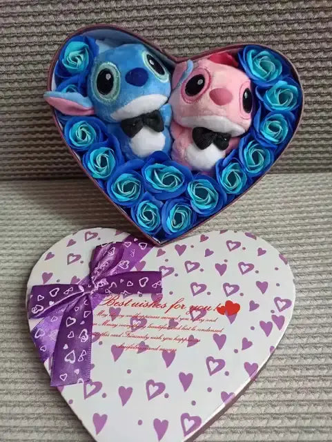 Crafted Plush Toys Light Blue Roses + Pink/Blue Plush