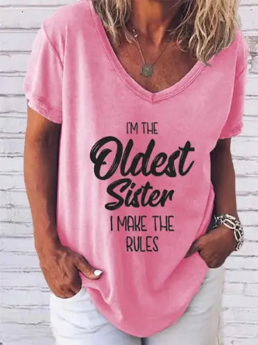 "I'm The Oldest Sister" Print Tee Pink