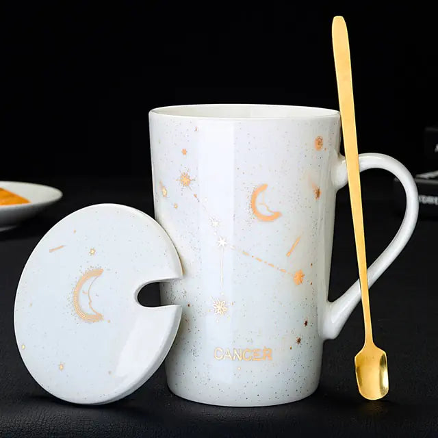 12 Constellations Creative Mugs With Spoon Cancer White 420ml
