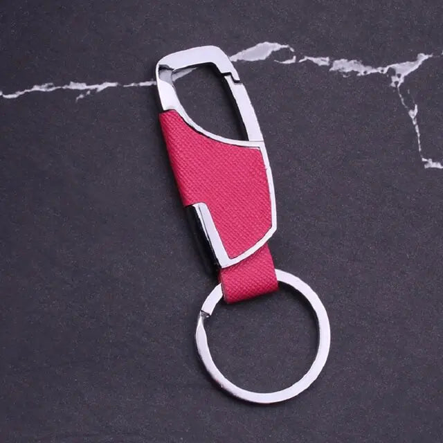 Metal Lobster Clasp Leather Keychain Red