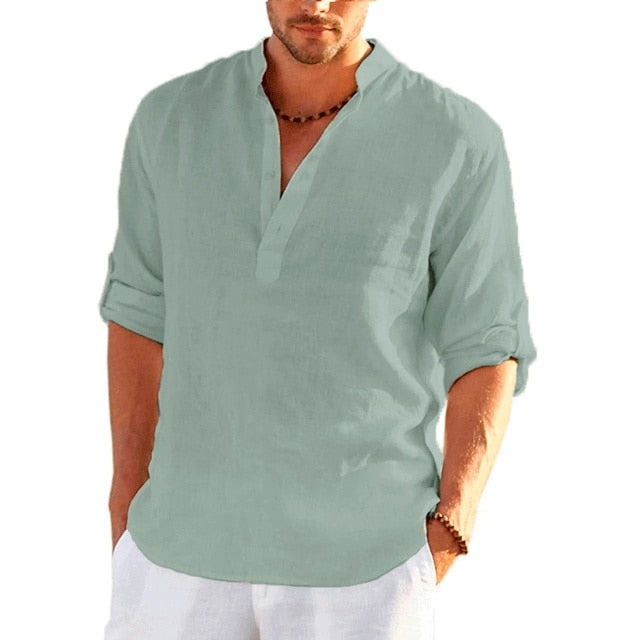 Casual Linen Shirt Short Sleeve Green 5XL