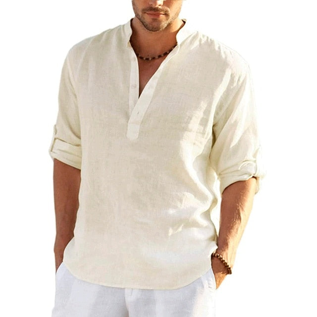 Casual Linen Shirt Short Sleeve Apricot XL