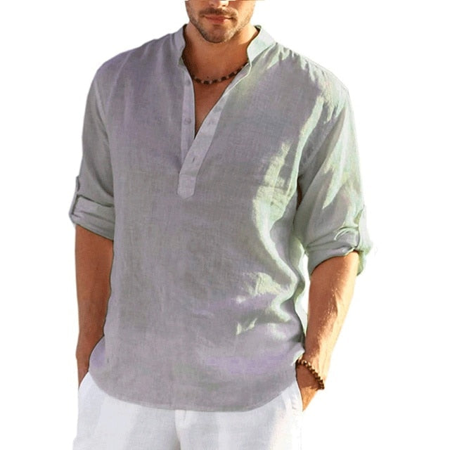 Casual Linen Shirt Short Sleeve Grey XXL