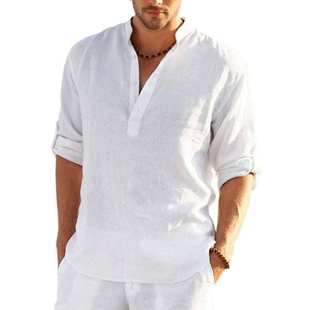 Casual Linen Shirt Short Sleeve White L