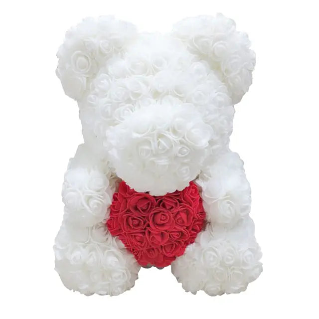Rose Teddy Bear White with Red No Box 40cm